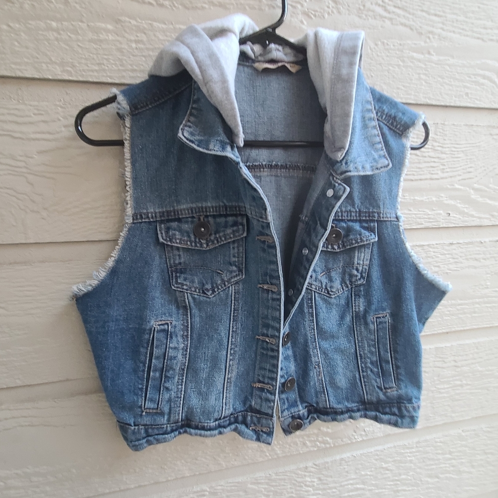 Highway jeans Casual denim hooded vest jacket L - Picture 3 of 11